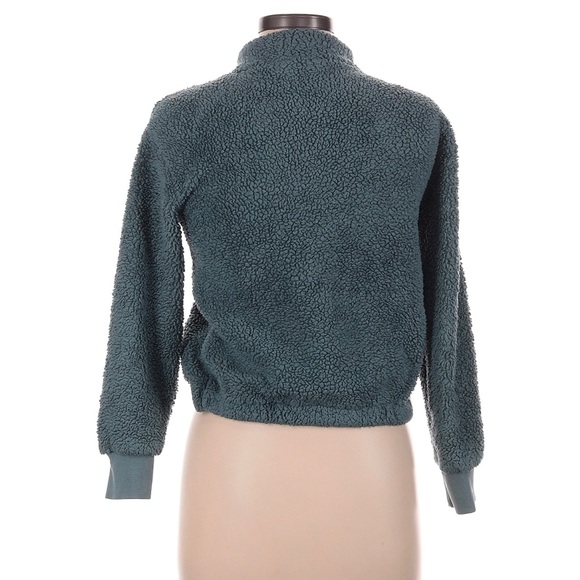 Women's Teal Cropped Fleece Pullover Jacket - Picture 2 of 4